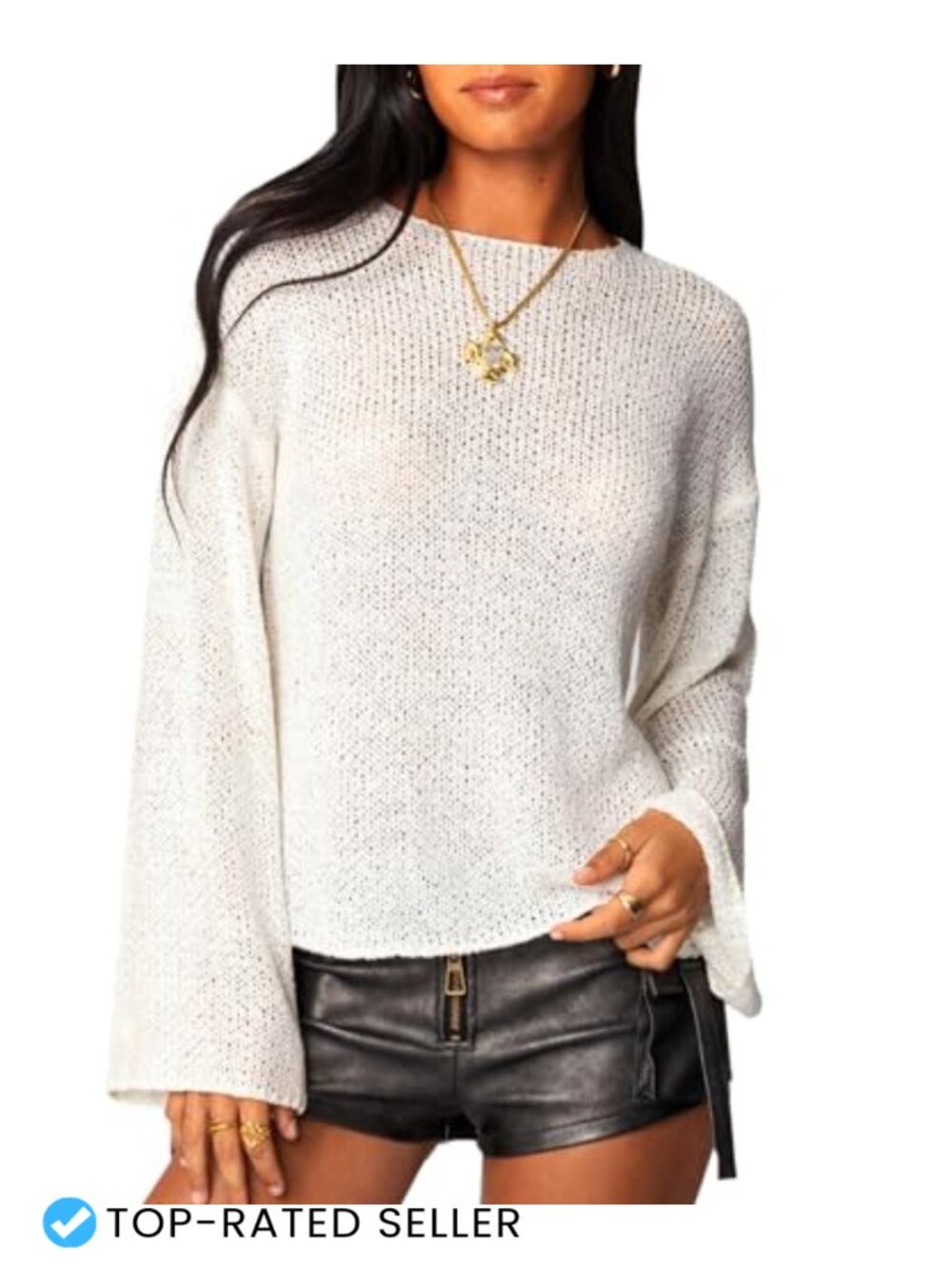 Women Sheer Knit Poncho Sweater Oversized Boat Neck Long Sleeve Pullover